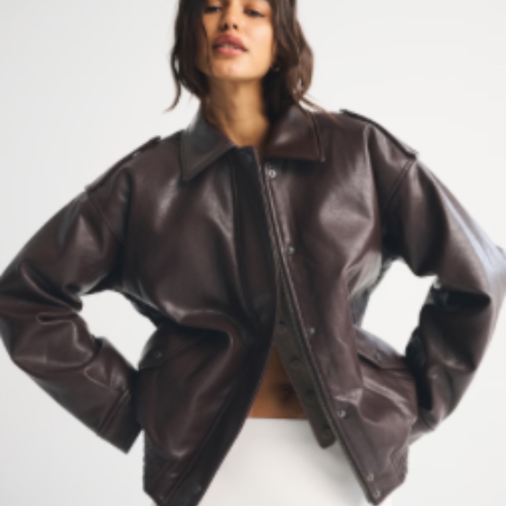 Abercrombie & Fitch Dark Brown Faux Leather Bomber Jacket